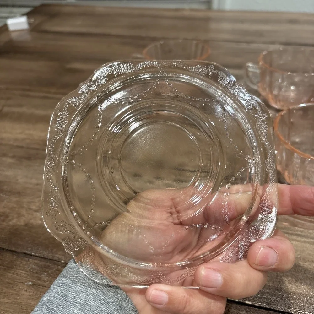 Vintage Madrid Pink Depression Glass Teacup & Saucer 4